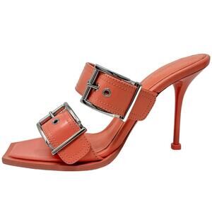 Alexander McQueen Double Buckle Slide Mule Sandals Apricot size 38.5 US8.5